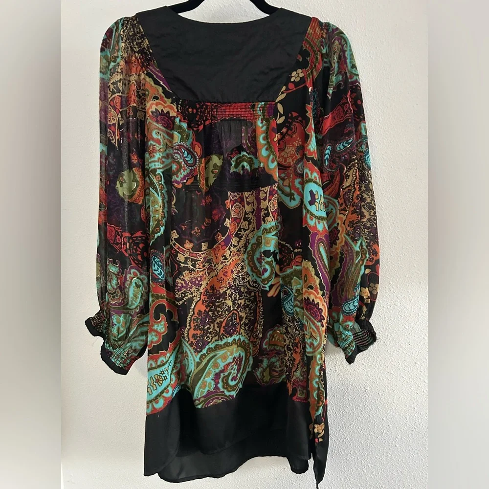 Fashion Bug Black Paisley Tunic Dress with Teal & Red Accents - Picture 4 of 4